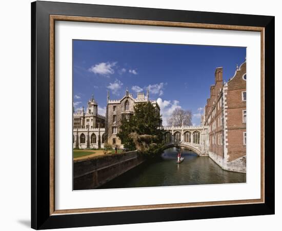 Punting under the Bridge of Sighs, River Cam at St. John's College, Cambridge, England-Nigel Blythe-Framed Photographic Print