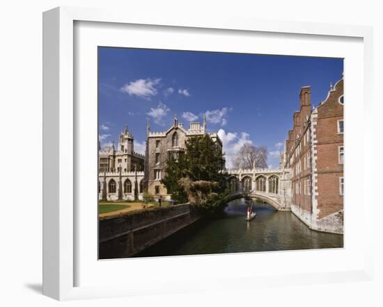 Punting under the Bridge of Sighs, River Cam at St. John's College, Cambridge, England-Nigel Blythe-Framed Photographic Print