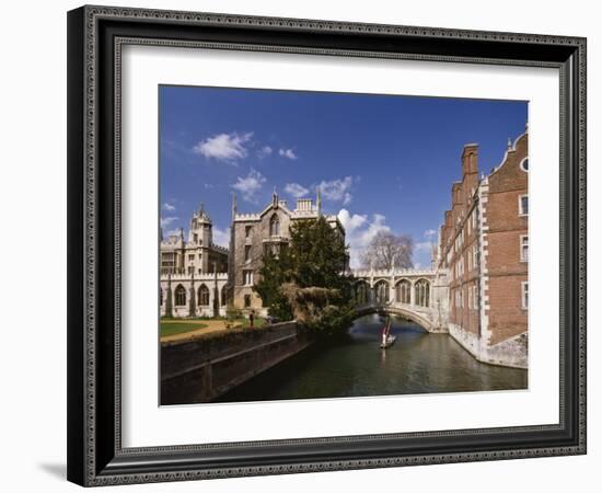 Punting under the Bridge of Sighs, River Cam at St. John's College, Cambridge, England-Nigel Blythe-Framed Photographic Print