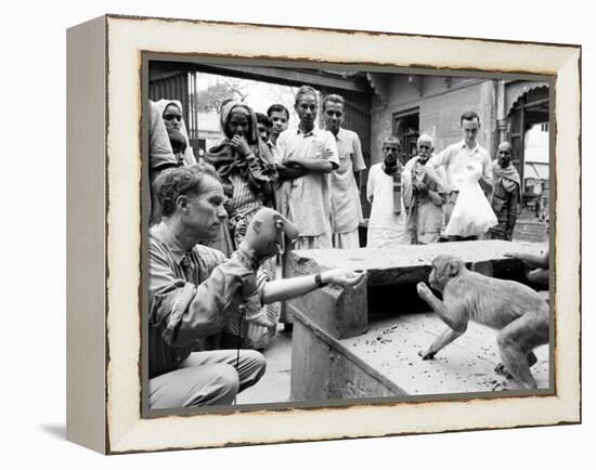 Puppeteer Bil Baird playing with a monkey, March 1962.-James Burke-Framed Premier Image Canvas