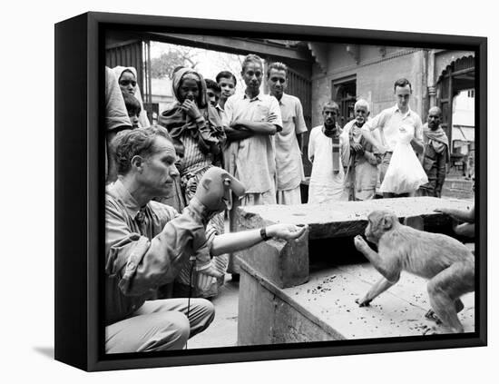 Puppeteer Bil Baird playing with a monkey, March 1962.-James Burke-Framed Premier Image Canvas