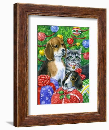 Puppies and Kitten under the Tree-Geraldine Aikman-Framed Giclee Print