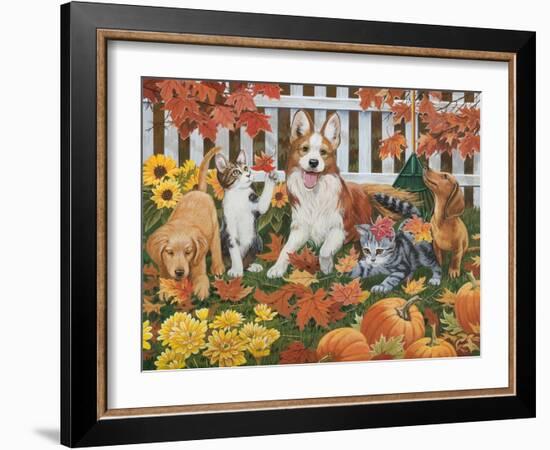 Puppies and Kittens - Autumn Theme-William Vanderdasson-Framed Giclee Print