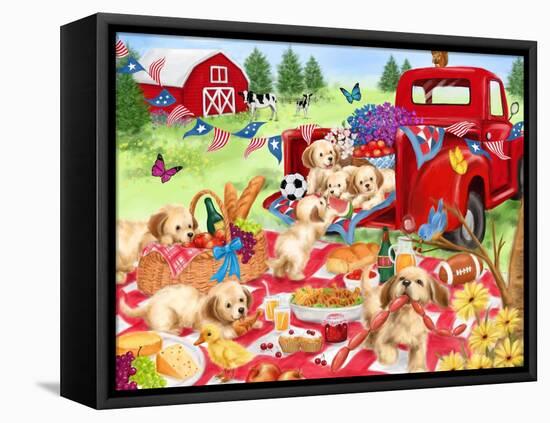 Puppies on a Picnic-MAKIKO-Framed Premier Image Canvas