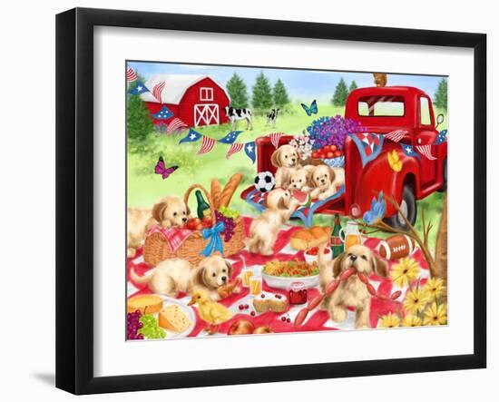 Puppies on a Picnic-MAKIKO-Framed Giclee Print