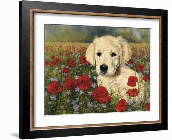 Puppy And Poppies-Bill Makinson-Framed Giclee Print