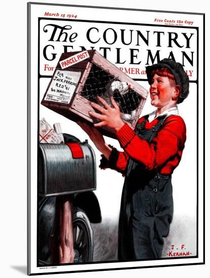 "Puppy by Parcel Post," Country Gentleman Cover, March 15, 1924-J.F. Kernan-Mounted Giclee Print