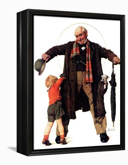 "Puppy in the Pocket" or "The Gift", January 25,1936-Norman Rockwell-Framed Premier Image Canvas