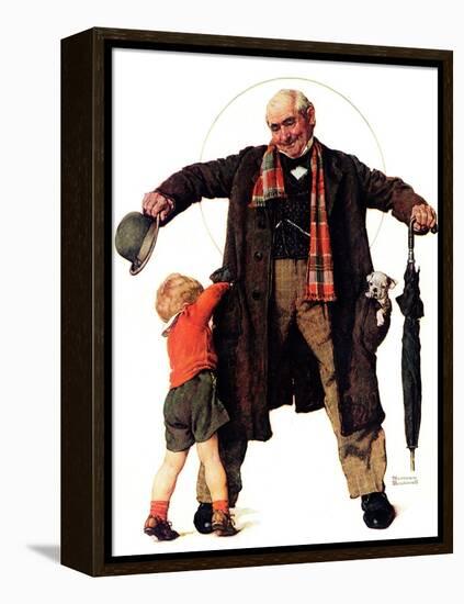 "Puppy in the Pocket" or "The Gift", January 25,1936-Norman Rockwell-Framed Premier Image Canvas