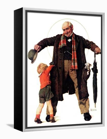 "Puppy in the Pocket" or "The Gift", January 25,1936-Norman Rockwell-Framed Premier Image Canvas