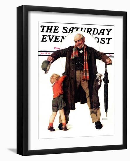 "Puppy in the Pocket" or "The Gift" Saturday Evening Post Cover, January 25,1936-Norman Rockwell-Framed Giclee Print