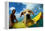Puppy Riding on Surfboard-Rick Doyle-Framed Premier Image Canvas