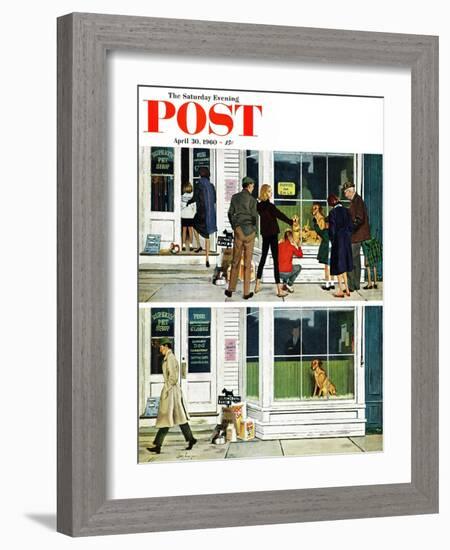 "Puppy Sellout," Saturday Evening Post Cover, April 30, 1960-George Hughes-Framed Giclee Print