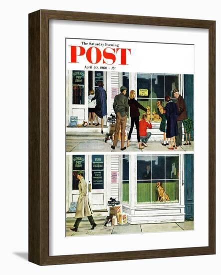 "Puppy Sellout," Saturday Evening Post Cover, April 30, 1960-George Hughes-Framed Giclee Print