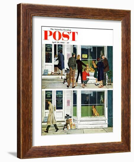 "Puppy Sellout," Saturday Evening Post Cover, April 30, 1960-George Hughes-Framed Giclee Print
