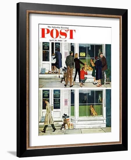 "Puppy Sellout," Saturday Evening Post Cover, April 30, 1960-George Hughes-Framed Giclee Print