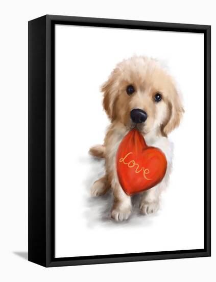 Puppy with Red Heart-MAKIKO-Framed Premier Image Canvas