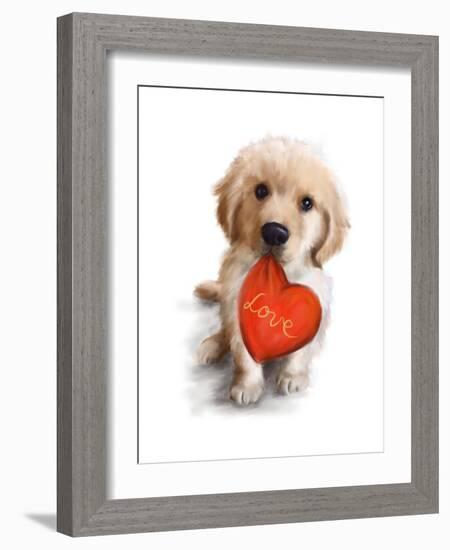 Puppy with Red Heart-MAKIKO-Framed Giclee Print
