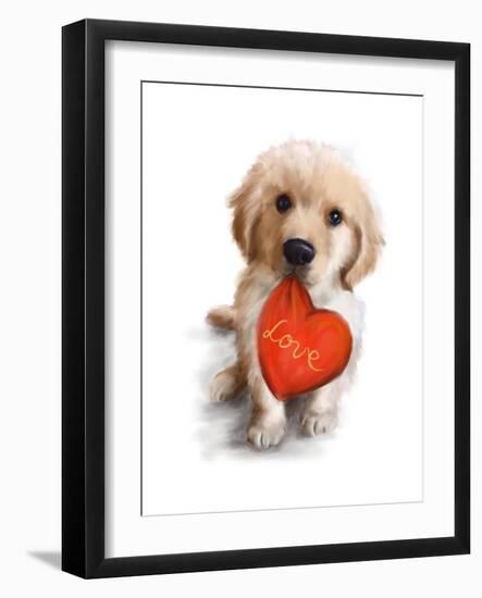 Puppy with Red Heart-MAKIKO-Framed Giclee Print