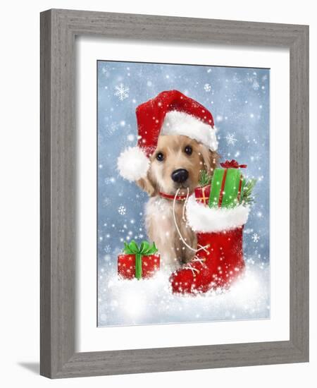 Puppy with Santa's Hat-MAKIKO-Framed Giclee Print