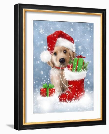 Puppy with Santa's Hat-MAKIKO-Framed Giclee Print