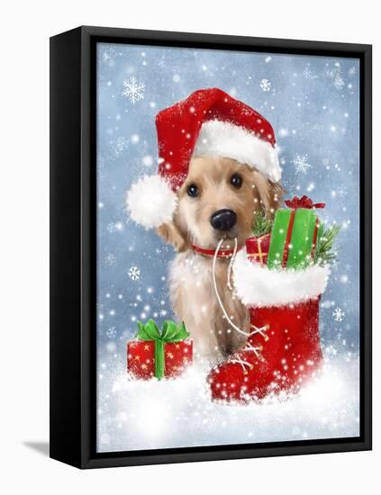 Puppy with Santa's Hat-MAKIKO-Framed Premier Image Canvas