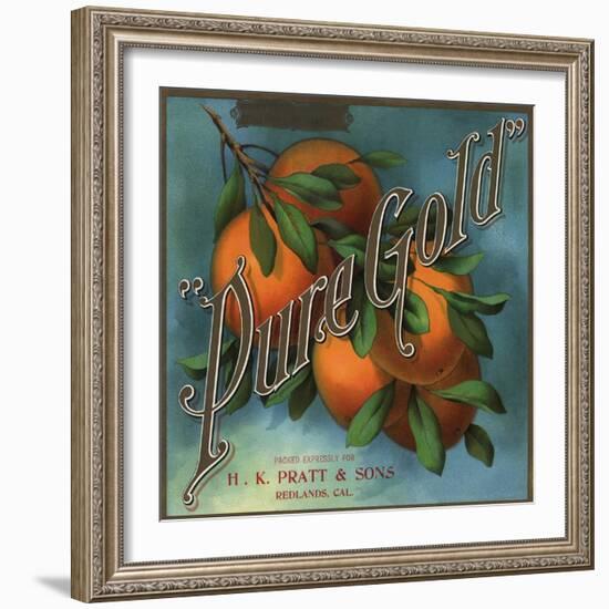 Pure Gold Brand - Redlands, California - Citrus Crate Label-Lantern Press-Framed Art Print