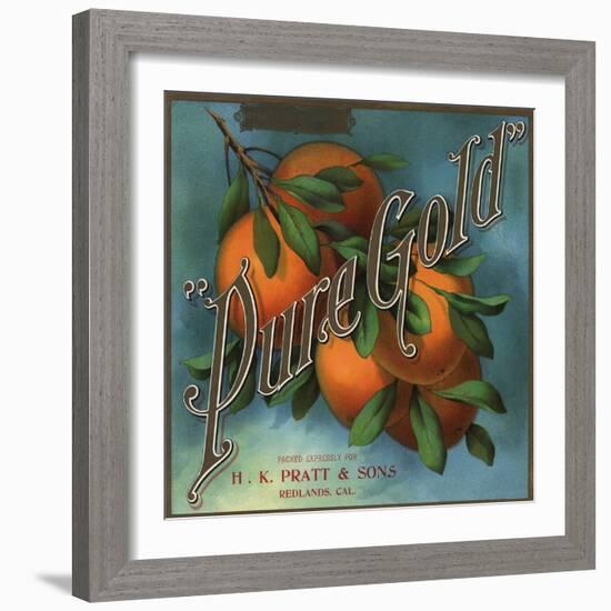 Pure Gold Brand - Redlands, California - Citrus Crate Label-Lantern Press-Framed Art Print