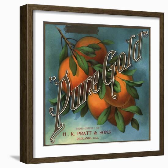 Pure Gold Brand - Redlands, California - Citrus Crate Label-Lantern Press-Framed Art Print