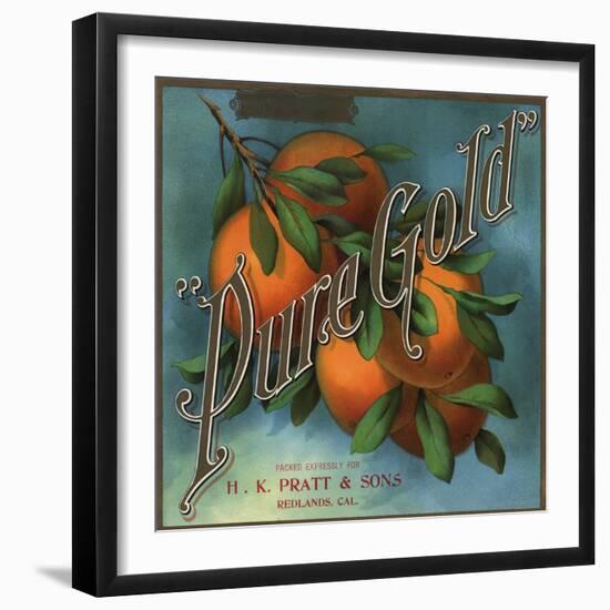 Pure Gold Brand - Redlands, California - Citrus Crate Label-Lantern Press-Framed Art Print