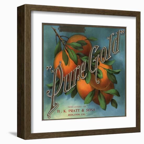 Pure Gold Brand - Redlands, California - Citrus Crate Label-Lantern Press-Framed Art Print