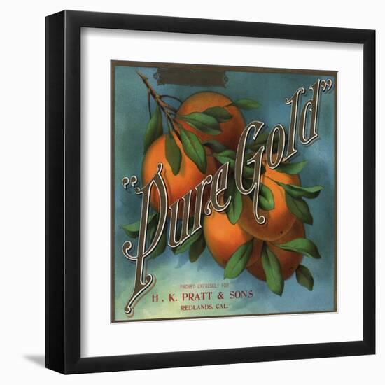 Pure Gold Brand - Redlands, California - Citrus Crate Label-Lantern Press-Framed Art Print