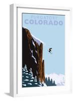Purgatory, Colorado - Skier Jumping-Lantern Press-Framed Art Print