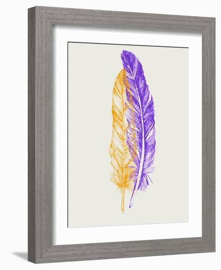 Purple and Yellow Feathers III-Hallie Clausen-Framed Art Print