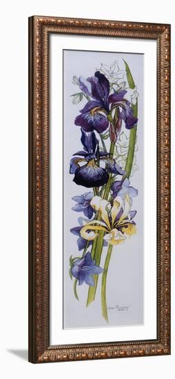 Purple and Yellow Irises with White and Mauve Campanulas,2013-Joan Thewsey-Framed Giclee Print