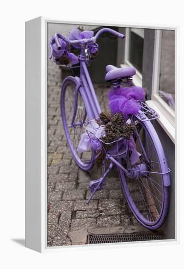 Purple bicycle on street, Limburg an der Lahn, Hesse, Germany-null-Framed Premier Image Canvas