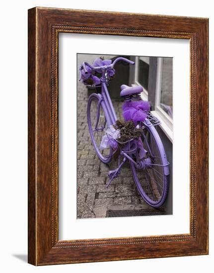 Purple bicycle on street, Limburg an der Lahn, Hesse, Germany-null-Framed Photographic Print