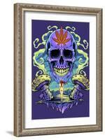 Purple Cannabis Skull With Mushrooms-FlyLand Designs-Framed Giclee Print