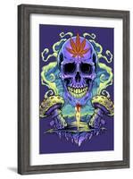 Purple Cannabis Skull With Mushrooms-FlyLand Designs-Framed Giclee Print