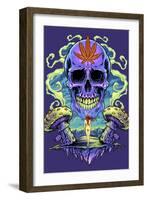 Purple Cannabis Skull With Mushrooms-FlyLand Designs-Framed Giclee Print
