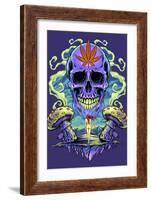 Purple Cannabis Skull With Mushrooms-FlyLand Designs-Framed Giclee Print