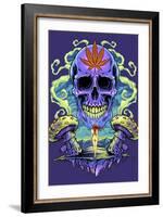 Purple Cannabis Skull With Mushrooms-FlyLand Designs-Framed Giclee Print