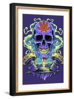 Purple Cannabis Skull With Mushrooms-FlyLand Designs-Framed Giclee Print
