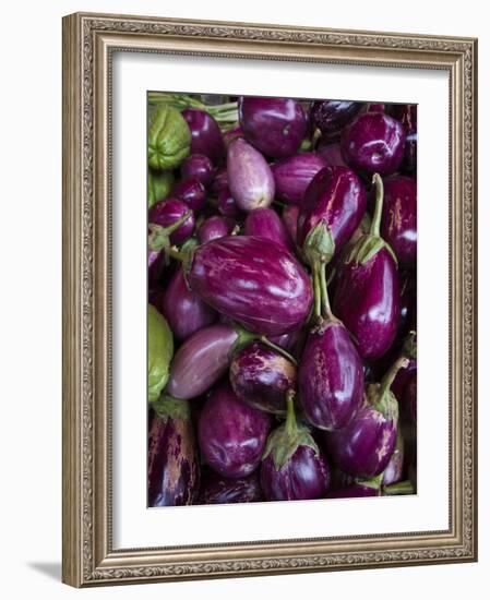 Purple eggplant, Seafront Market, St-Paul, Reunion Island, France-Walter Bibikow-Framed Photographic Print