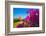 Purple flower of bougainvillea with pagoda in background, Old Bagan (Pagan),  Myanmar (Burma)-Jan Miracky-Framed Photographic Print