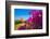 Purple flower of bougainvillea with pagoda in background, Old Bagan (Pagan),  Myanmar (Burma)-Jan Miracky-Framed Photographic Print