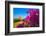 Purple flower of bougainvillea with pagoda in background, Old Bagan (Pagan),  Myanmar (Burma)-Jan Miracky-Framed Photographic Print