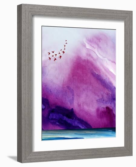 Purple Mountains Watercolor-Hallie Clausen-Framed Art Print