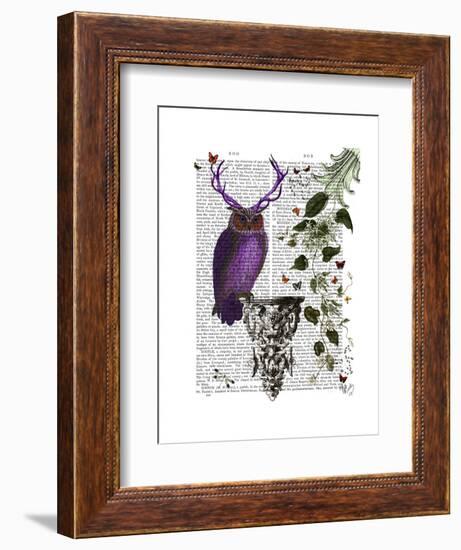 Purple Owl with Antlers-Fab Funky-Framed Art Print