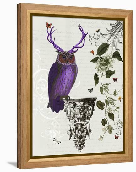 Purple Owl with Antlers-Fab Funky-Framed Stretched Canvas